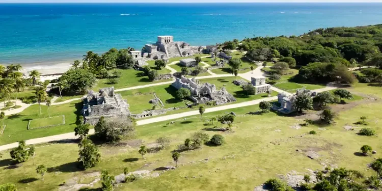 Aerial view of Tulum ruins