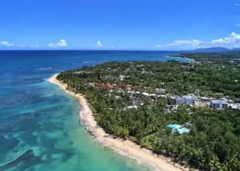 Aerial view of Ballenas Beach in Las Terrenas, Dominican Republic
