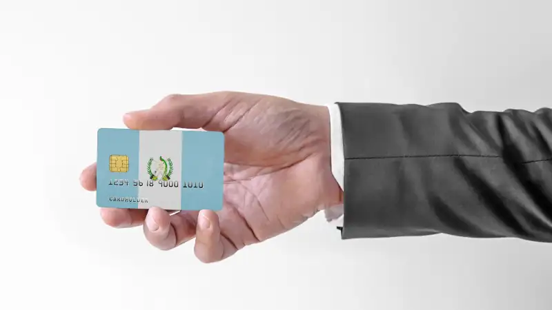 Bank credit card with Guatemalan flag design for financial services