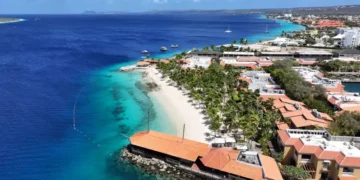 Caribbean Skyline At Kralendijk In Bonaire Netherlands Antilles. Island Beach.