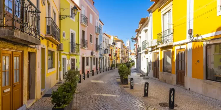 Colorful old houses Setubal Portugal