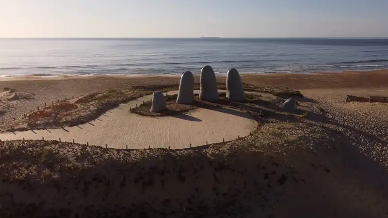 Sunrise view of La Mano in Punta del Este, Uruguay.