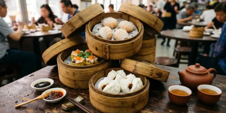 Steaming Bamboo Baskets of Authentic Chinese Dim Sum