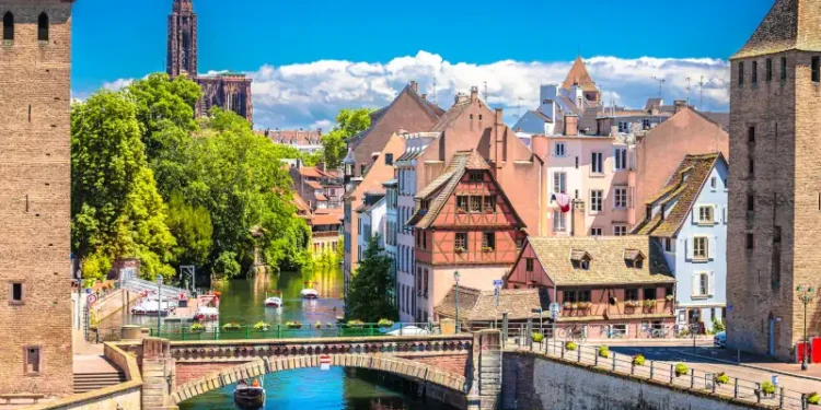 Strasbourg scenic river canal and architecture view