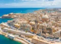Aerial view of Lady of Mount Carmel church, St.Paul's Cathedral in Valletta city, Malta.