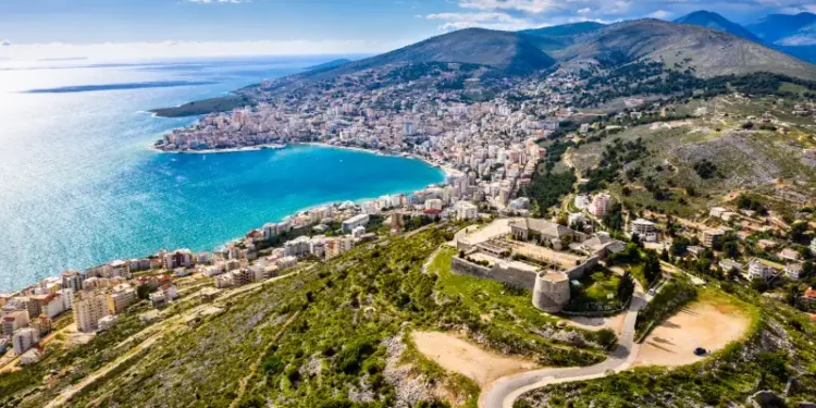 Aerial view of Lekuresi Castle in Saranda, Albania