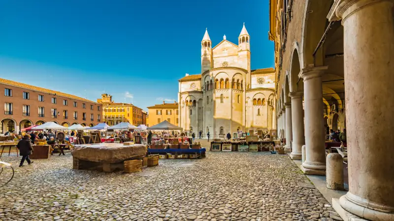 Stalls of an antique market in Modena