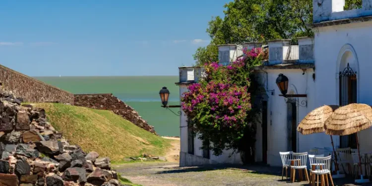 Street light on De San Pedro by River Plate in the Unesco town of Colonia del Sacramento Uruguay