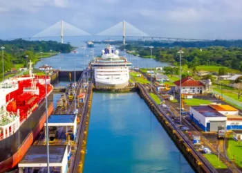 View of Panama Canal from cruise ship