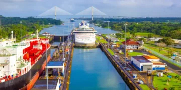 View of Panama Canal from cruise ship