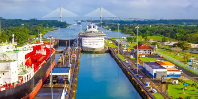 View of Panama Canal from cruise ship