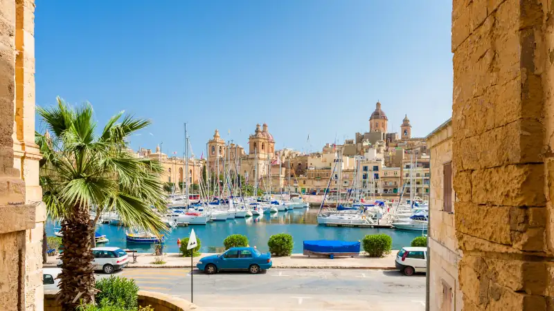 Street and Marina in Senglea, one of the Three Cities in the Grand Harbour area of Malta.