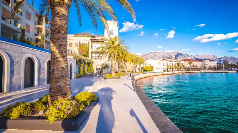 Tivat, Montenegro. Luxury waterfront walkway in Town of Tivat