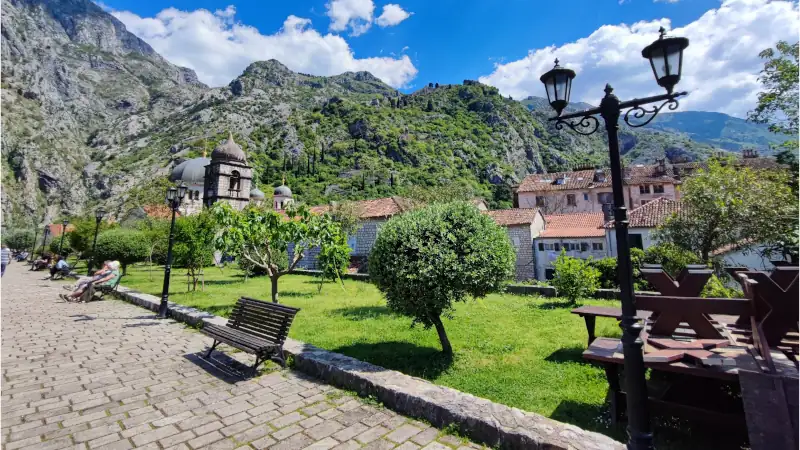 sunny day in koto montenegro medieval walls