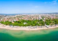 Varna city beach aerial panoramic view in Bulgaria