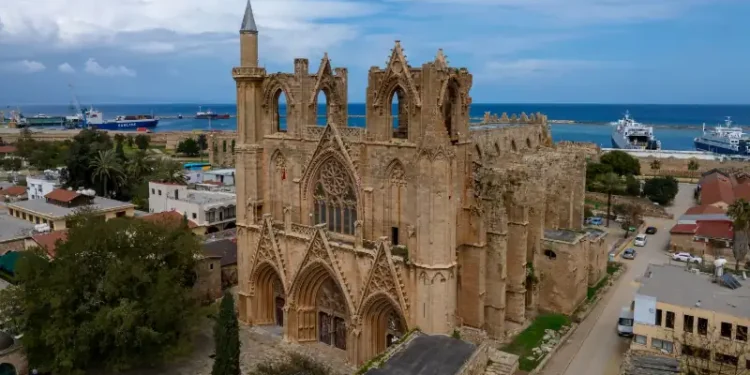 Exterior view to Lala Mustafa Pasa mosque. Formerly St. Nicholas Cathedral in the old town of Famagusta, Northern Cyprus