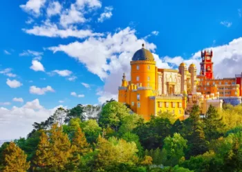 Palace of Pena in Sintra. Lisbon, Portugal. Famous landmark.