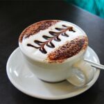 A beautiful coffee with decorations on the steamed milk