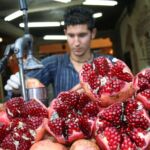 A boy makes pomegranate juice at a Turkish market. turkey facts