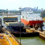 Ship passing through the Panama Canal