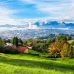 Oviedo city aerial panoramic view