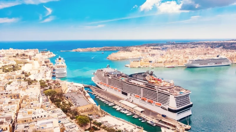 An aerial view of a cruise ship liner port of Valletta. economy in Malta