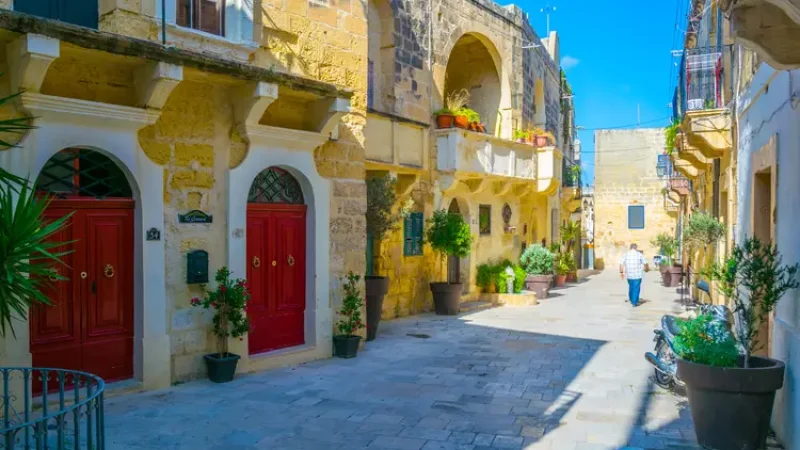 Narrow street on a sunny day in Victoria (Rabat), Gozo malta