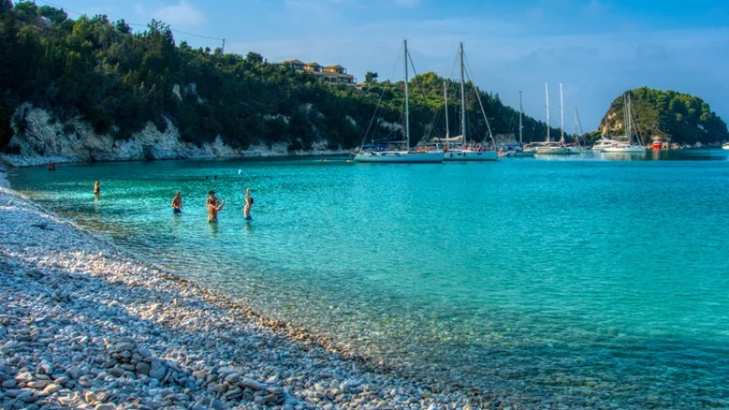Clear blue waters in beach in Paxos Greece