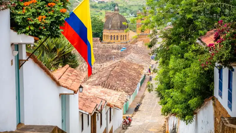 street view of barichara colonial town, colombia