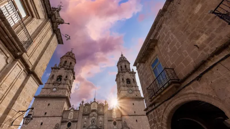 Mexico, Morelia, popular tourist destination Morelia Cathedral on Plaza de Armas in historic center. morelia