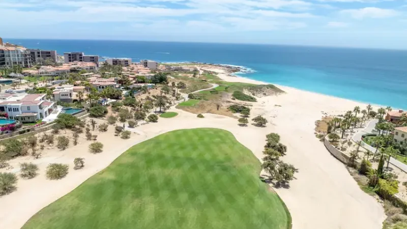 Aerial view of luxury golf course on the pacific ocean in Los Cabos, Cabo San Jose, Mexico. cabo san lucas