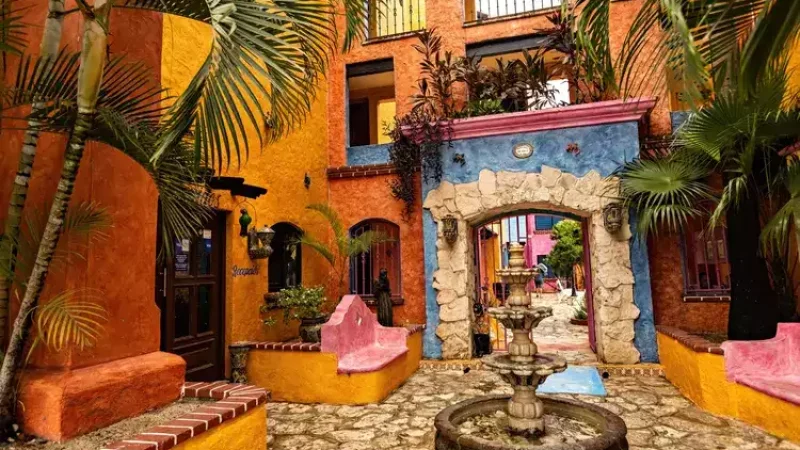 Traditional Mexican style colorful villa, house, hotel in Playa del Carmen. playa del carmen