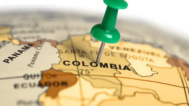 Location Colombia. Green pin on the map.
