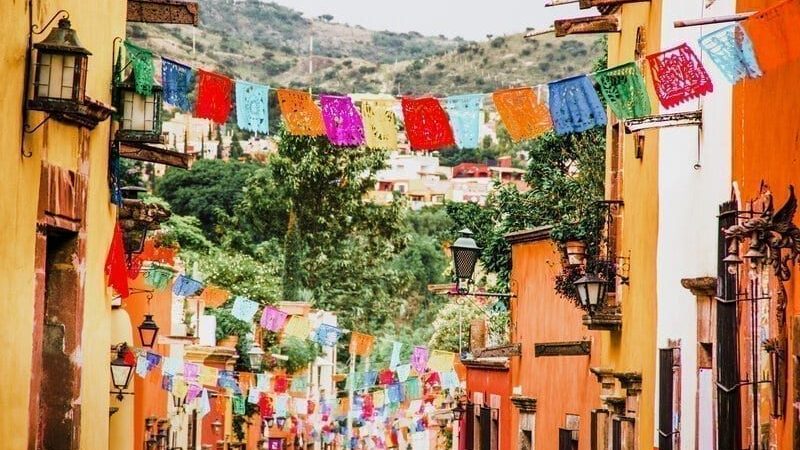 Traditional decorations in streets in Mexico
