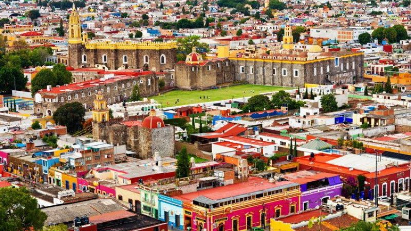 Aerial view of Cholula in Puebla, Mexico