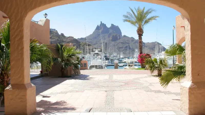 Entrance to luxurious Yacht Club, San Carlos, Mexico