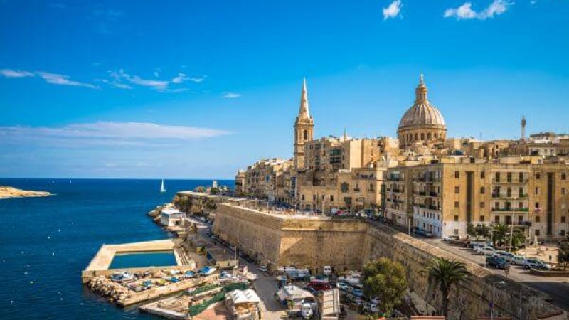 view across the port of valletta looking out across the mediterranean. travel in malta